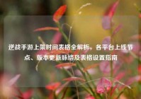 逆战手游上架时间表格全解析，各平台上线节点、版本更新脉络及表格设置指南