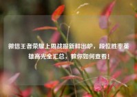 微信王者荣耀上周战报新鲜出炉，段位胜率英雄高光全汇总，教你如何查看！