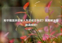 和平精英拼音输入失灵或无中文？实用解决指南请收好！