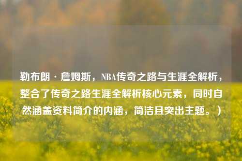 勒布朗·詹姆斯，NBA传奇之路与生涯全解析，整合了传奇之路生涯全解析核心元素，同时自然涵盖资料简介的内涵，简洁且突出主题。）