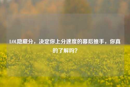 LOL隐藏分，决定你上分速度的幕后推手，你真的了解吗？