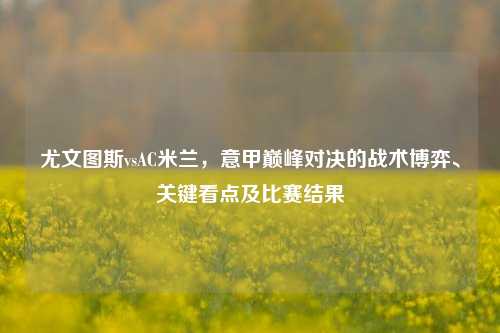尤文图斯vsAC米兰，意甲巅峰对决的战术博弈、关键看点及比赛结果