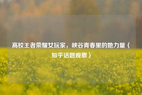 高校王者荣耀女玩家,峡谷青春里的她力量(知乎话题观察)