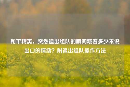 和平精英，突然退出组队的瞬间藏着多少未说出口的情绪？附退出组队操作方法