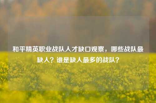 和平精英职业战队人才缺口观察，哪些战队最缺人？谁是缺人最多的战队？