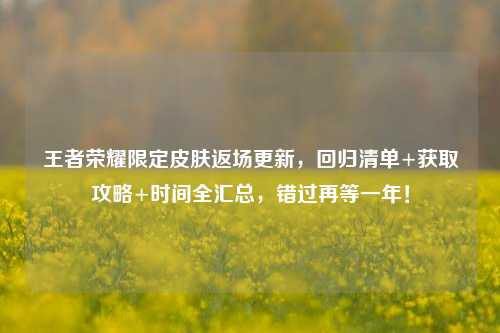 王者荣耀限定皮肤返场更新，回归清单+获取攻略+时间全汇总，错过再等一年！