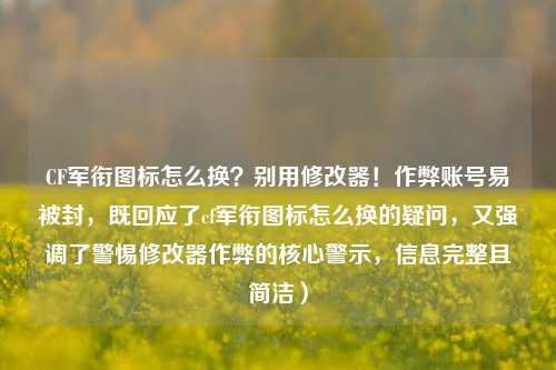 CF军衔图标怎么换？别用修改器！作弊账号易被封，既回应了cf军衔图标怎么换的疑问，又强调了警惕修改器作弊的核心警示，信息完整且简洁）