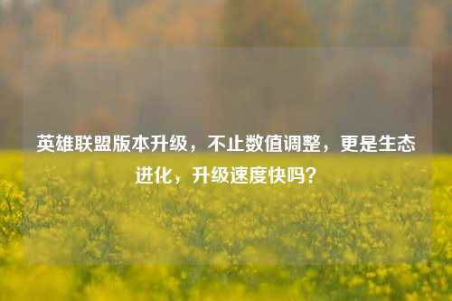 英雄联盟版本升级，不止数值调整，更是生态进化，升级速度快吗？