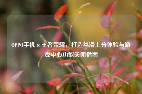 OPPO手机×王者荣耀，打造丝滑上分体验与游戏中心功能关闭指南