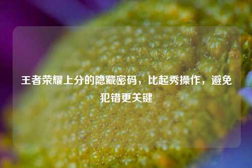 王者荣耀上分的隐藏密码，比起秀操作，避免犯错更关键
