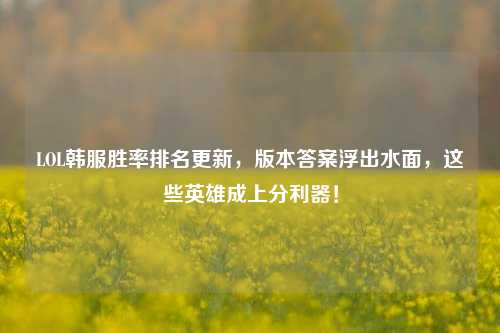 LOL韩服胜率排名更新，版本答案浮出水面，这些英雄成上分利器！