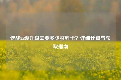 逆战25级升级需要多少材料卡？详细计算与获取指南